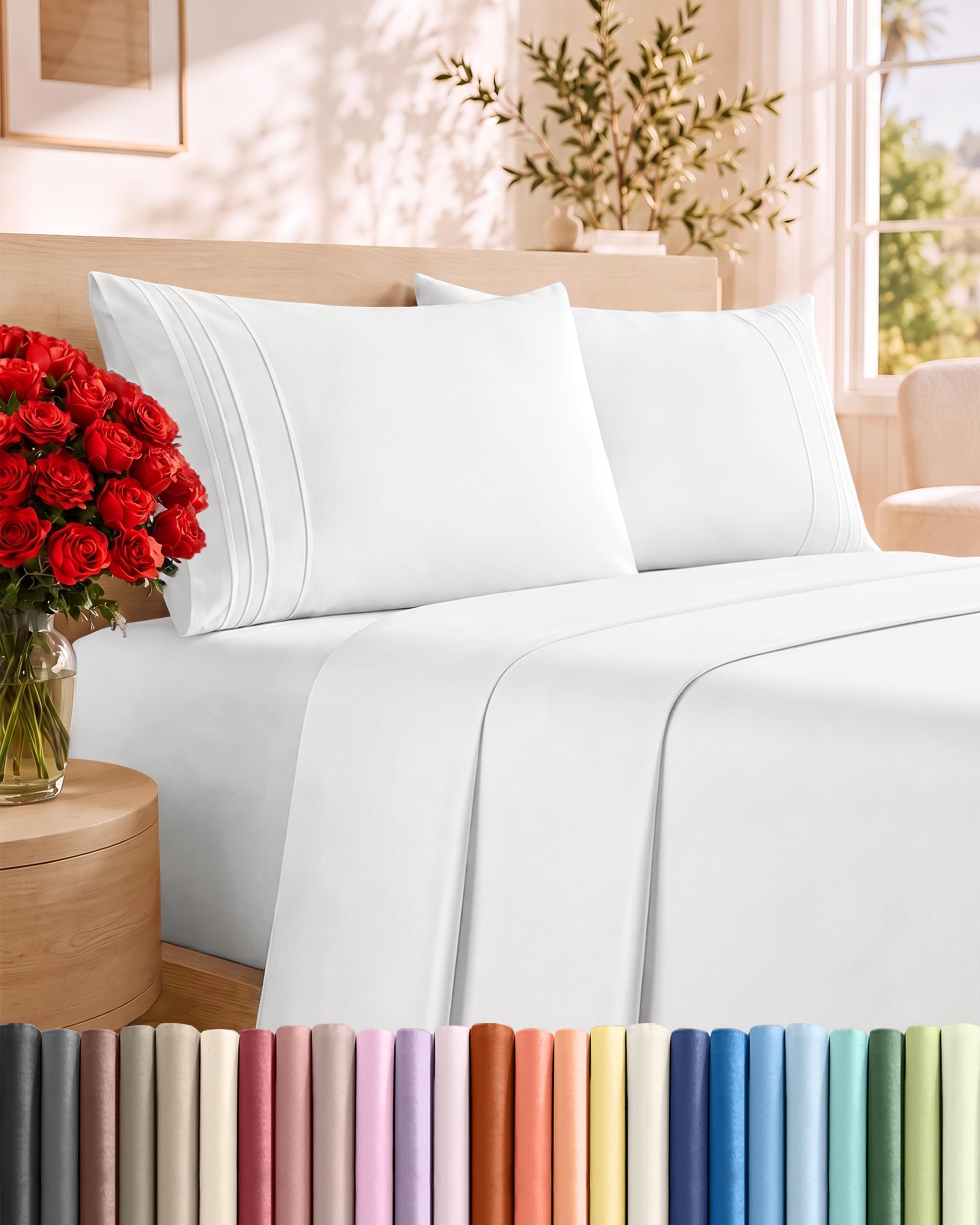 best cooling queen size sheets 2026, breathable hotel luxury bed sheets, deep pocket white sheet set for queen bed, comfy microfiber sheets for hot sleepers, luxury 4 piece sheet set for women and men