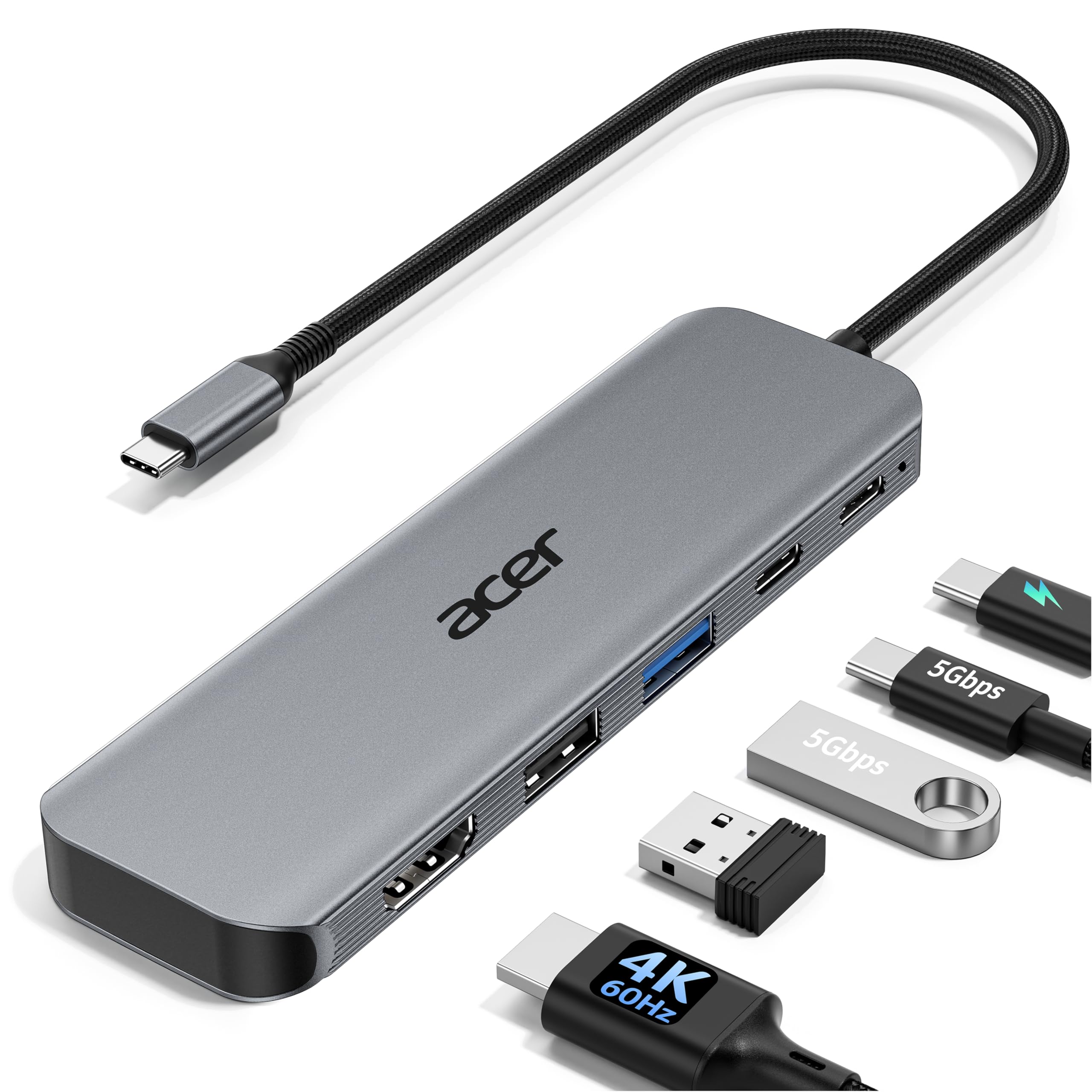 best 5-in-1 USB C hub for laptop 2026, Acer USB C to HDMI adapter 4K 60Hz, USB C splitter docking station with 100W PD, 4K 60Hz USB C hub for MacBook 2026, Acer 5-in-1 USBC adapter review